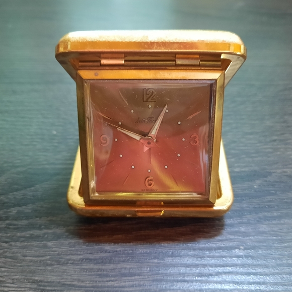 Vintage Seth Thomas Travel Alarm Clock Manual Wind Gold Hard Case Germany - Picture 1 of 16